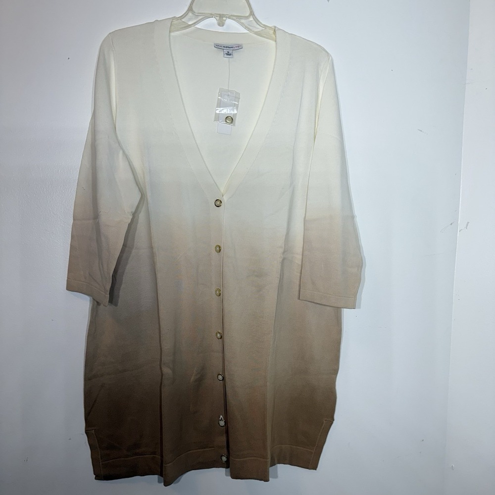 NEW ISAAC MIZRAHI LIVE DIP DYE BOYFRIEND CARDIGAN/SWEATER‎ TAN/IVORY SIZE 1X